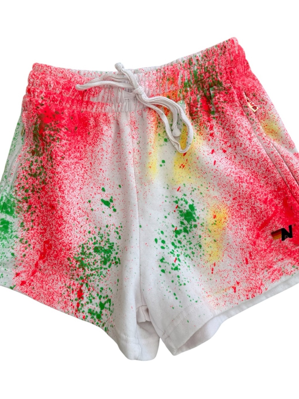 Aviator Nation-Splatter White Women's Drawstring Shorts Small NWT